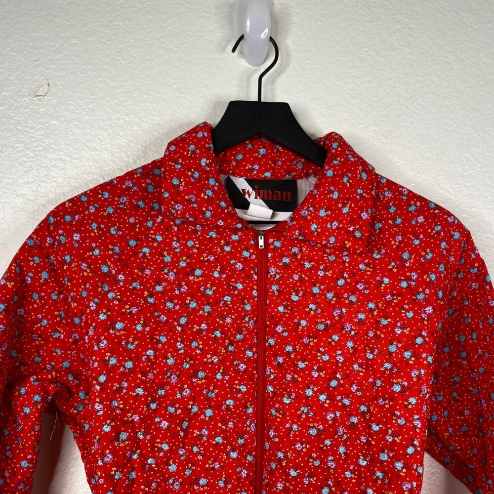 Vintage Wiman Red Floral Quilted Jumpsuit Sz Small Cottage Pajama Tie Waist 80s - Picture 5 of 15